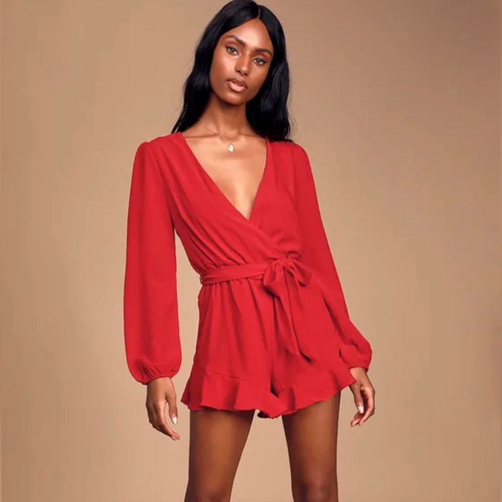 Lulu’s Red Ruffle Long Sleeve Romper